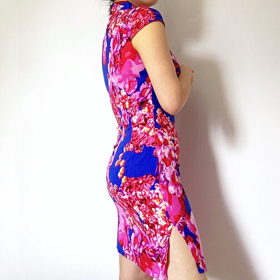 BLOSSOM PINK FLORAL ORIENTAL SHORT SLEEVES DRESS