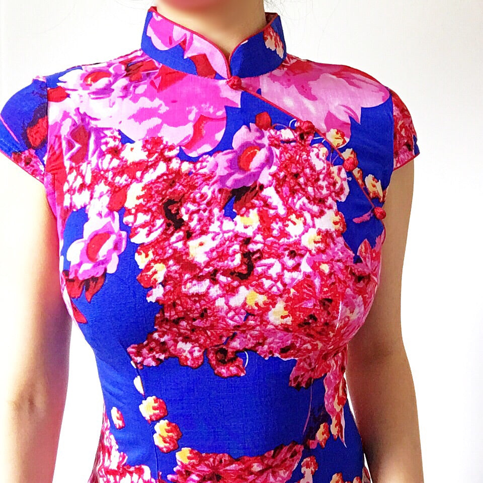 BLOSSOM PINK FLORAL ORIENTAL SHORT SLEEVES DRESS
