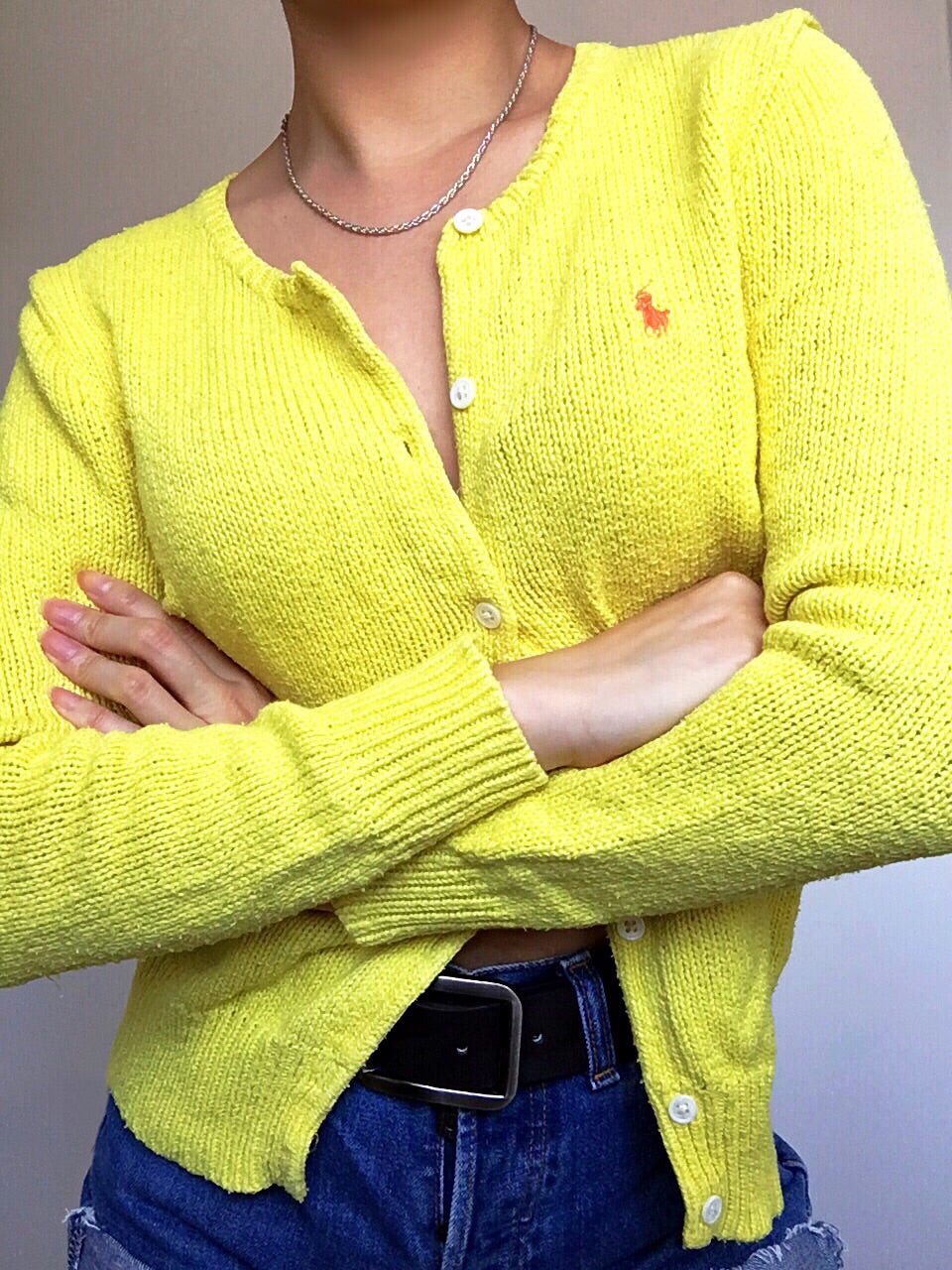VINTAGE POLO RALPH LAUREN YELLOW KNIT COTTON CARDIGAN JACKET TOP