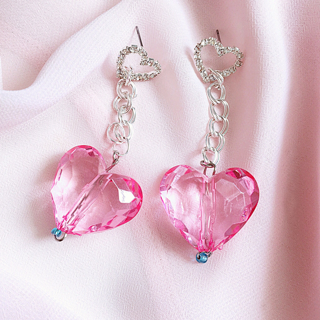 DIAMANTE HEART LARGE BABY HEART EARRINGS