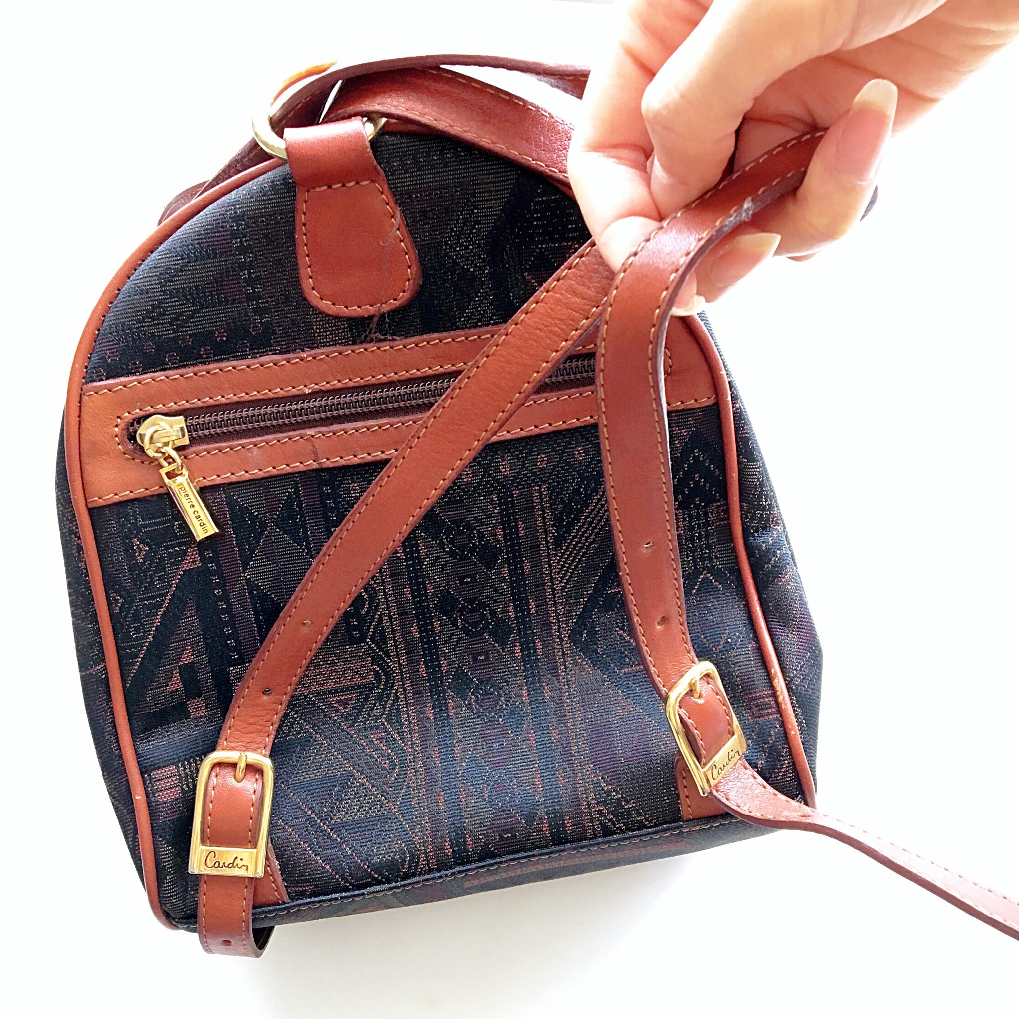 90S VINTAGE PIERRE CARDIN LEATHER CANVAS BACKPACK BAG