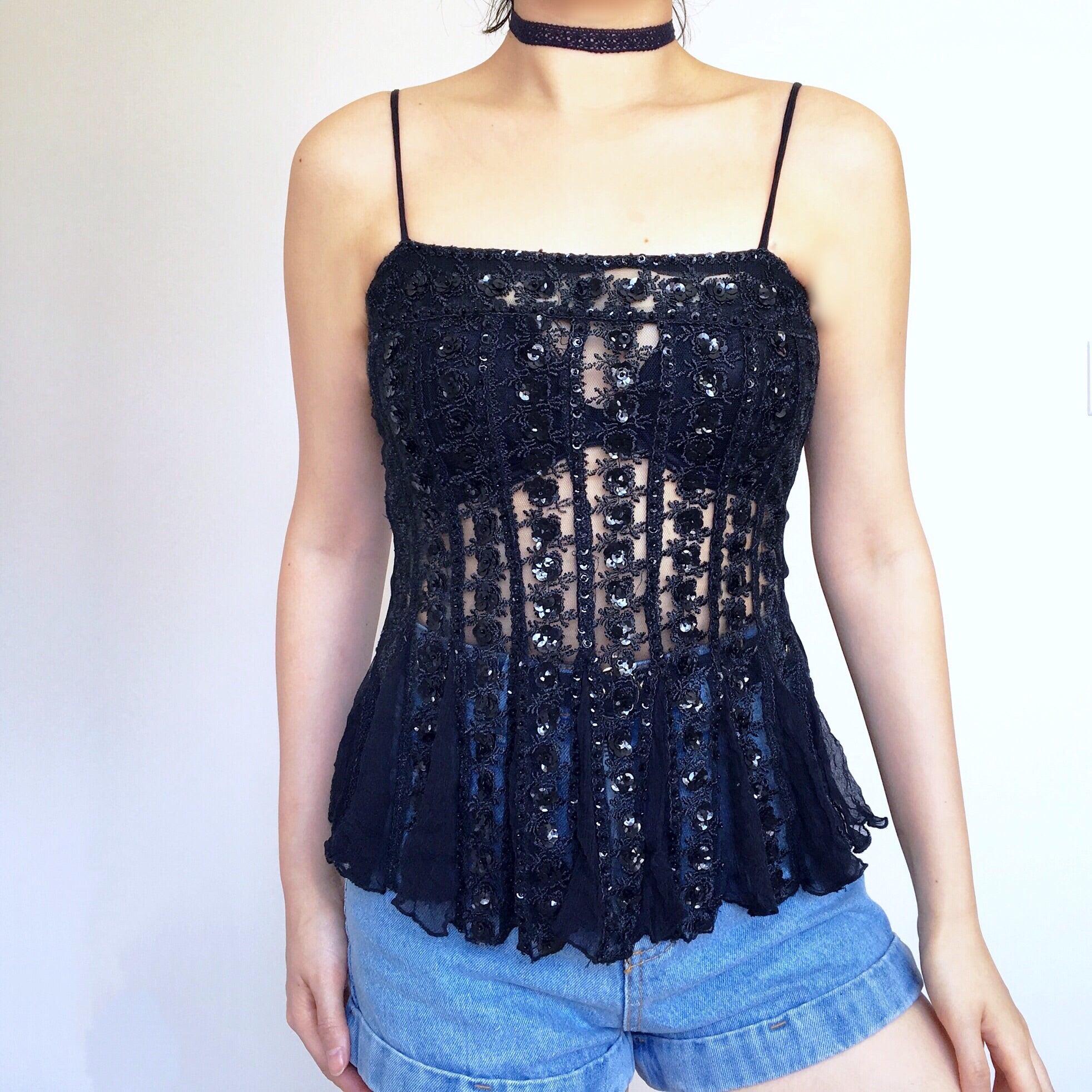 FLORAL BEADED MESH VEST TOP