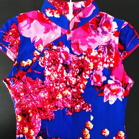 BLOSSOM PINK FLORAL ORIENTAL SHORT SLEEVES DRESS