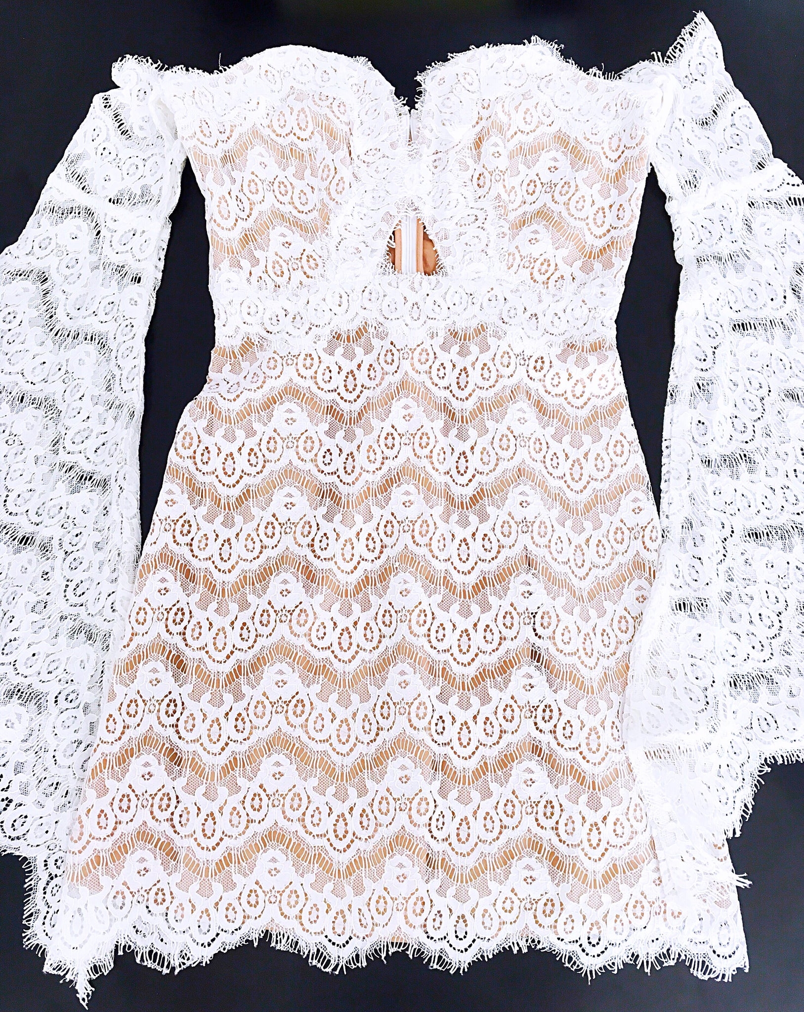 OFF SHOULDER ROMANTIC LACE BELL SLEEVES DRESS