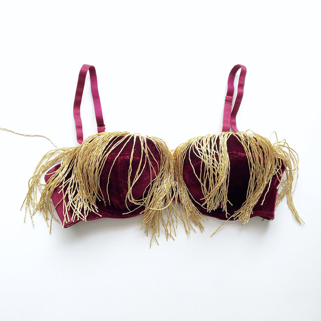 GOLD TASSEL VELVET BOOB BRA TOP