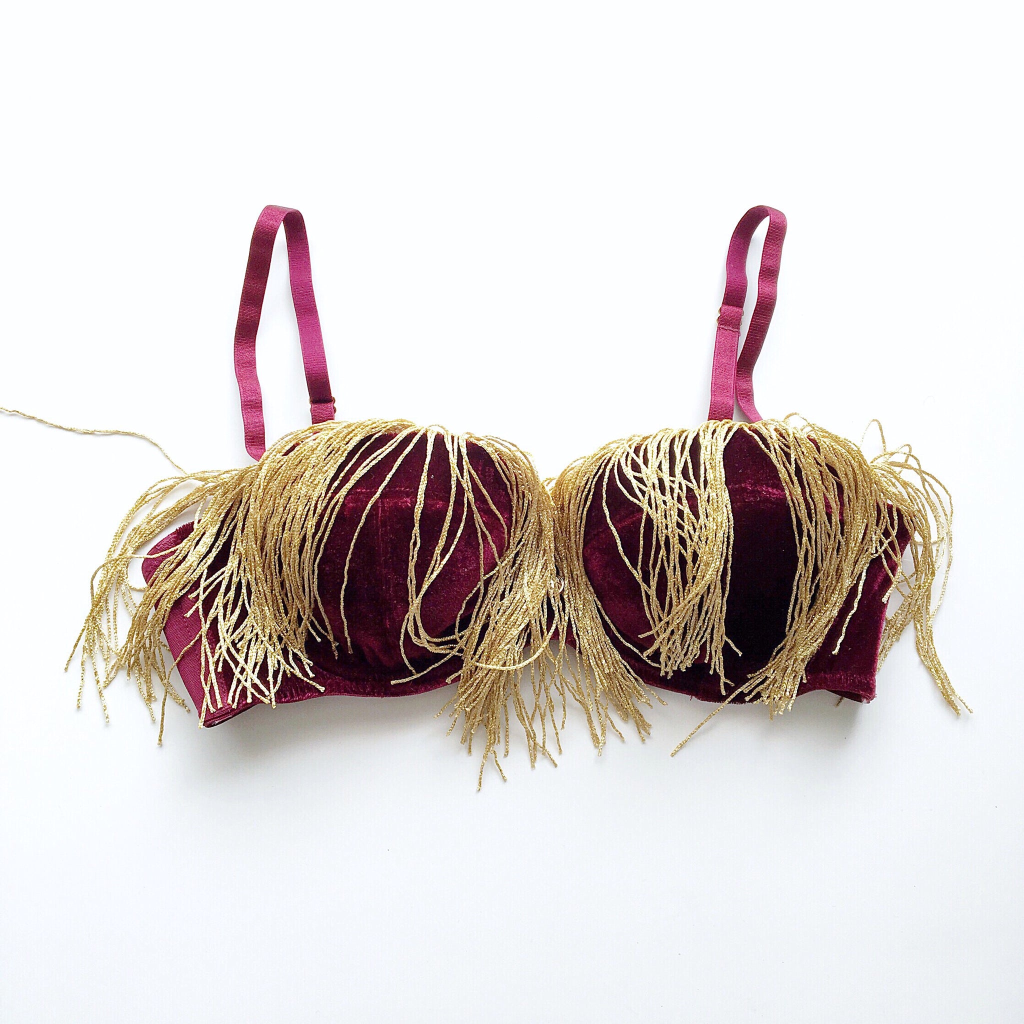 GOLD TASSEL VELVET BOOB BRA TOP