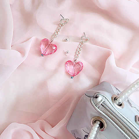 DIAMANTE HEART LARGE BABY HEART EARRINGS