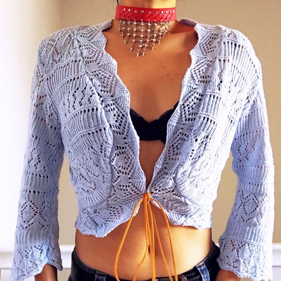 TIE KNIT BABY BLUE CARDIGAN JACKET TOP