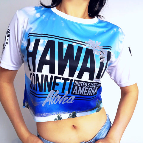 HAWAII SKY PALM TREES CROP TEE TOP