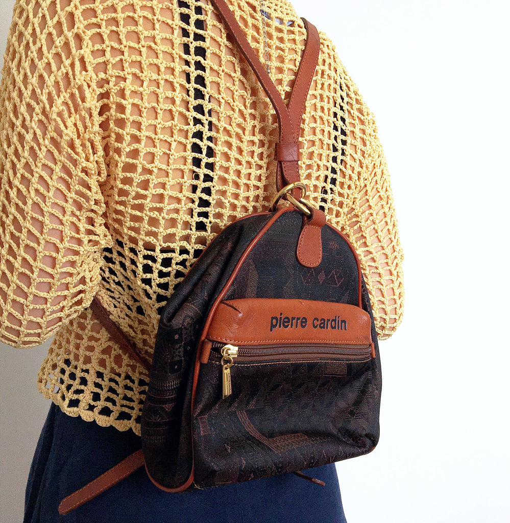 90S VINTAGE PIERRE CARDIN LEATHER CANVAS BACKPACK BAG