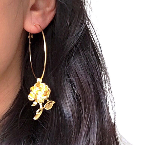 LARGE ROSE HOOP EARRINGS
