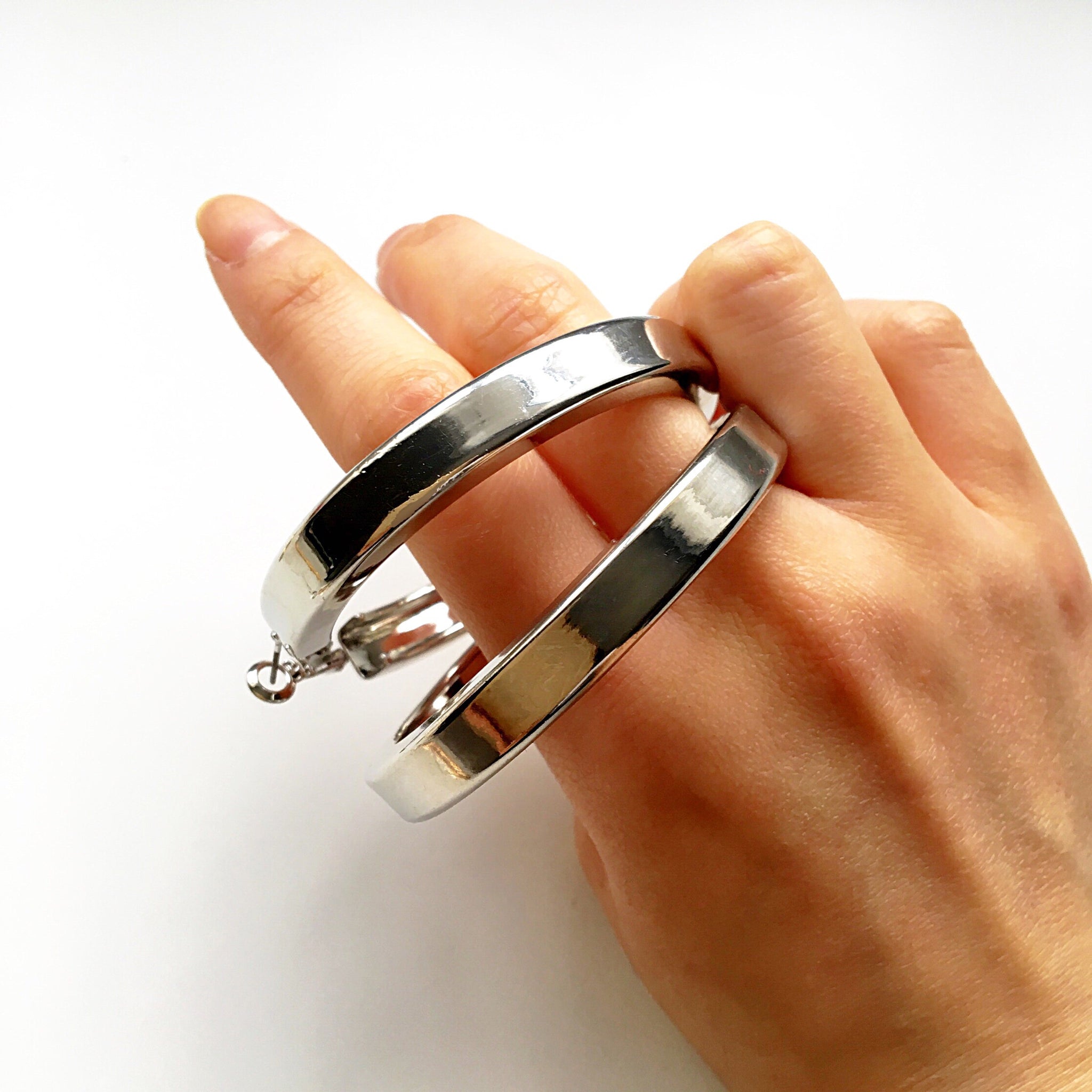 LARGE SQUARE CUT THICK CHUNKY HOOPS EARRINGS