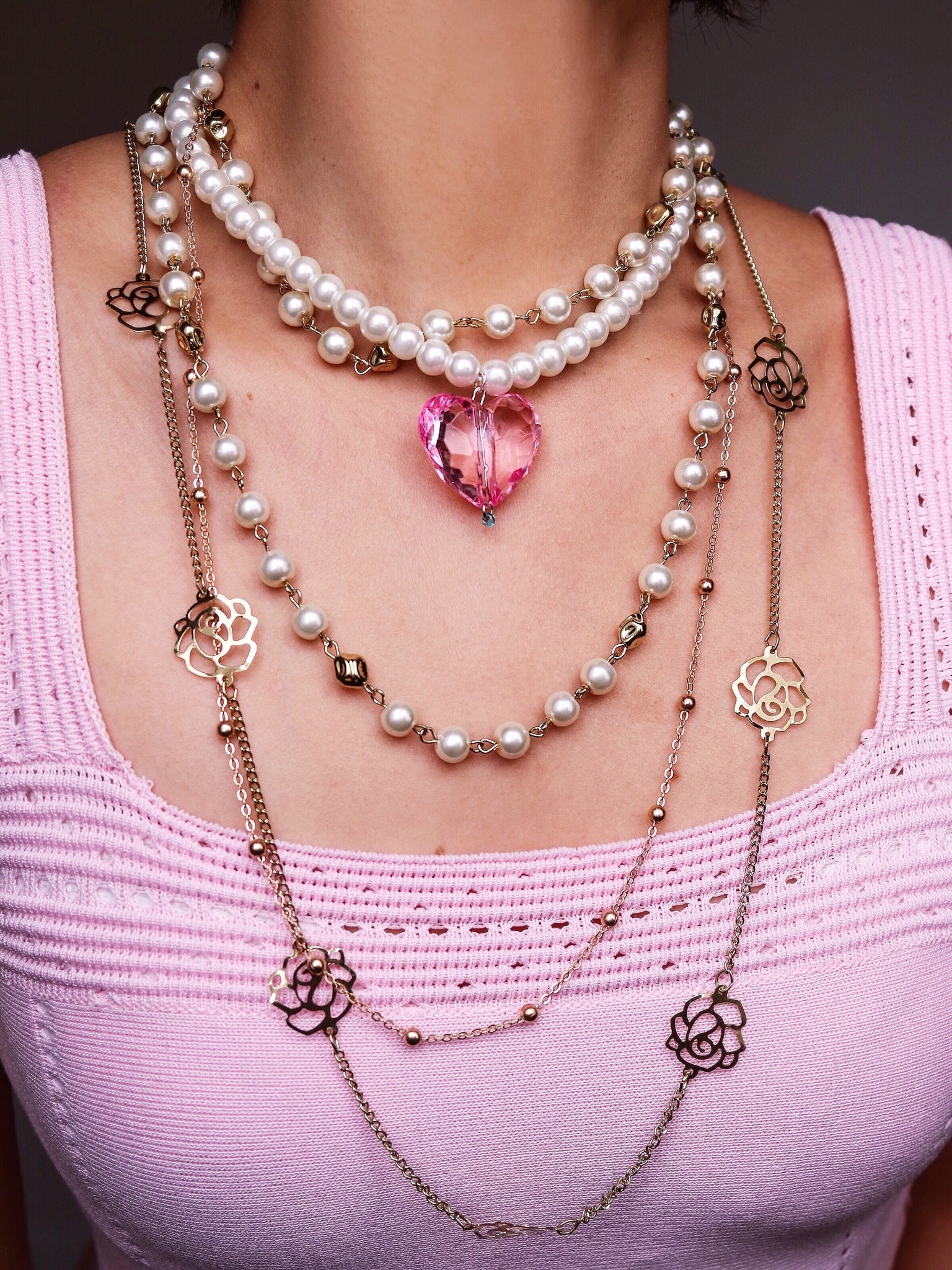 LARGE HEART PEARL NECKLACE